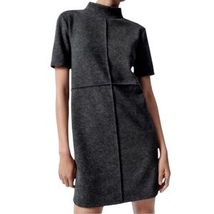 NWT Zara Short Sleeve Exposed Seamed Mini Sweater Dress Gray Size S